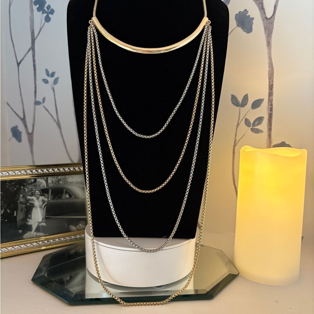 Cascading Gold and Silver Layered Necklace NWOT